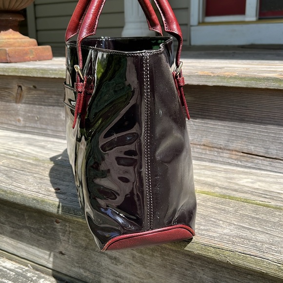 Kate Spade Black Patent Leather Rudy Tote Satchel Middlesex Handbag Large Brown - Picture 9 of 15